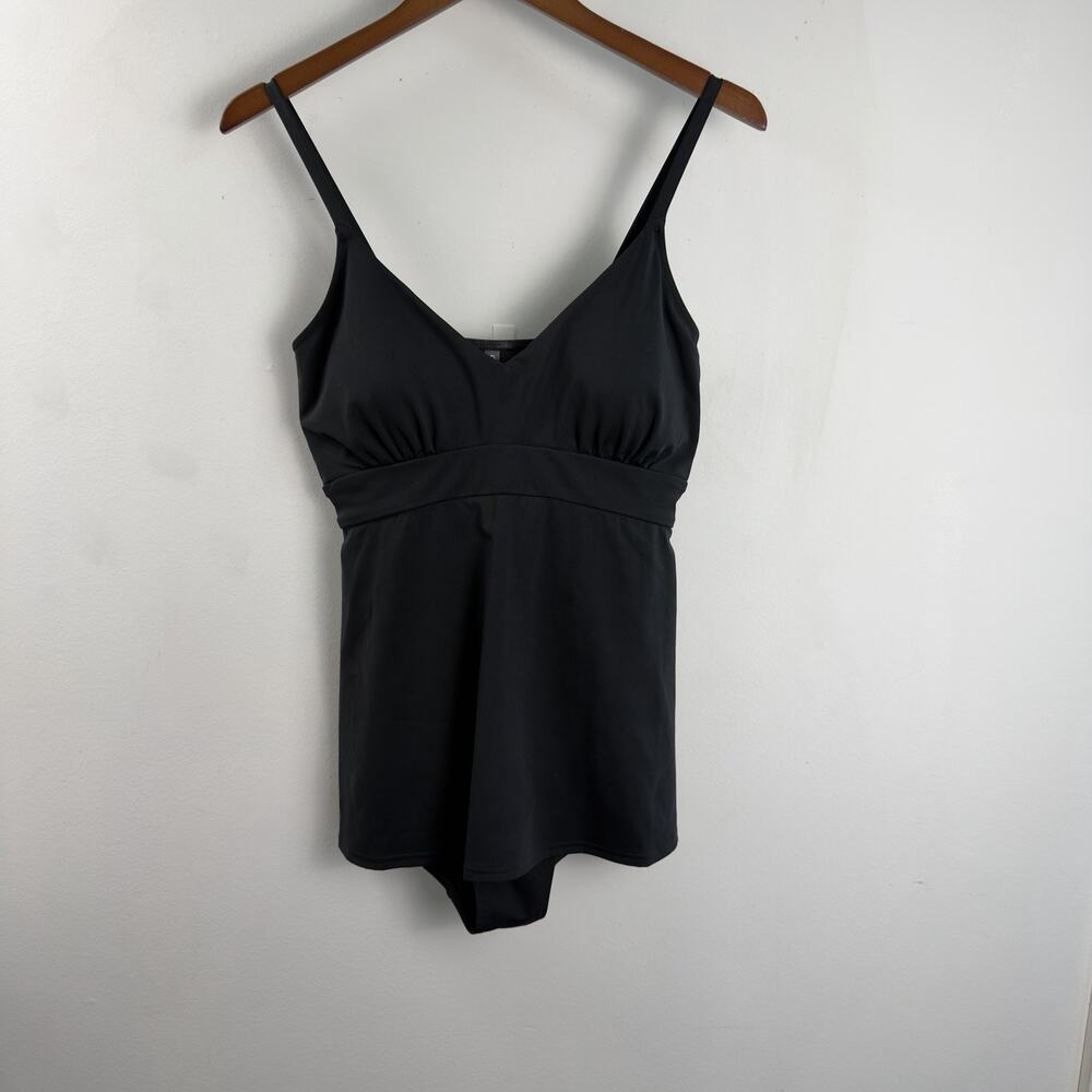 Garnet Hill 1 Piece Swimsuit Women's Swimdress Black Skirt Resort Modest